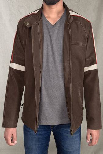 Men's brown pattern white  jacket pure lambskin classic war of the world design jacket