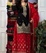 Black chinon silk readymade suit with embroidery & sequence work