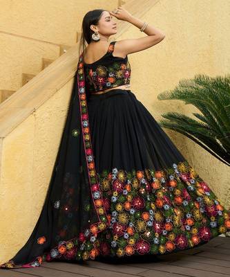 Embroidered Thread Work Semi Stitched Lehenga & Unstitched Blouse With Dupatta 4
