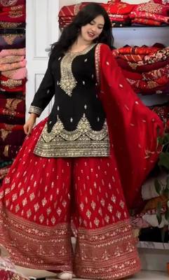 Black chinon silk readymade suit with embroidered sequin  2
