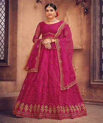 Embroidered Semi Stitched Lehenga & Unstitched Blouse With Dupatta 1