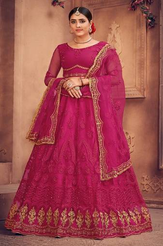 Embroidered Semi Stitched Lehenga & Unstitched Blouse With Dupatta