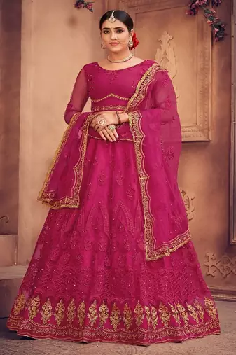 Embroidered Semi Stitched Lehenga & Unstitched Blouse With Dupatta
