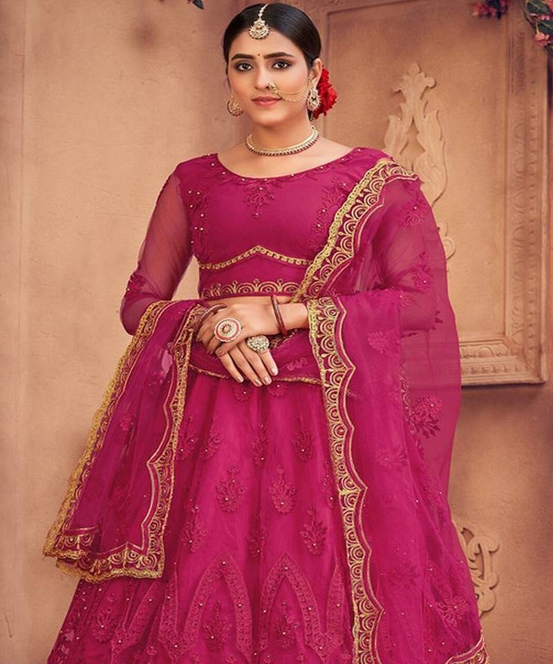 Embroidered Semi Stitched Lehenga & Unstitched Blouse With Dupatta