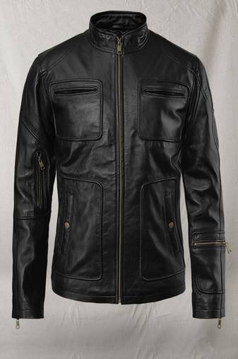 Men's classic black color pocket jacket pure lambskin  biker jacket