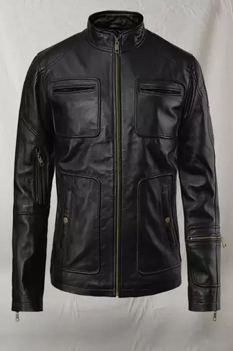 Men's classic black color pocket jacket pure lambskin  biker jacket