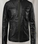 Men's classic black color pocket jacket pure lambskin  biker jacket