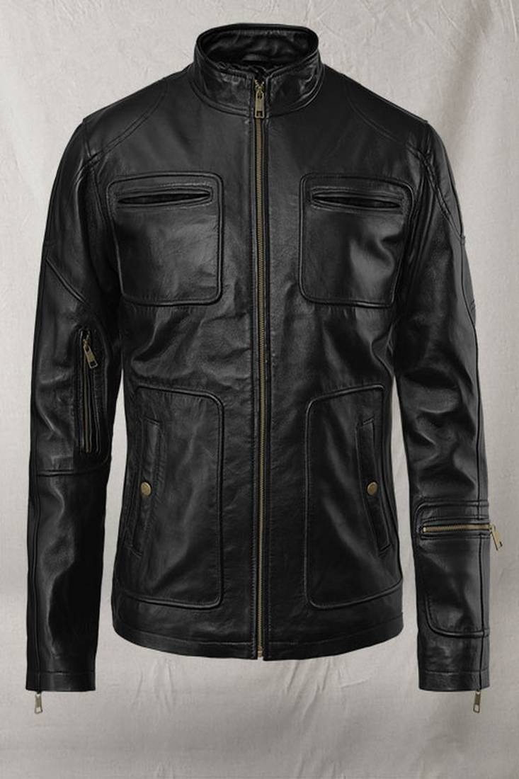 Men's classic black color pocket jacket pure lambskin  biker jacket