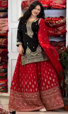 Black chinon silk readymade suit with embroidered sequin  3