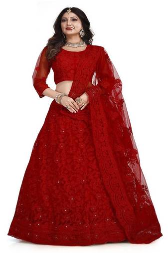 Embroidered Thread Work Semi Stitched Lehenga & Unstitched Blouse With Dupatta