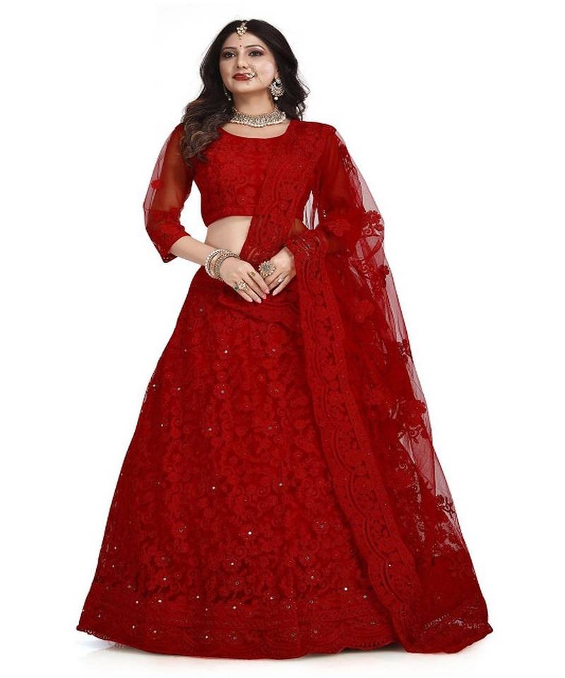 Embroidered Thread Work Semi Stitched Lehenga & Unstitched Blouse With Dupatta