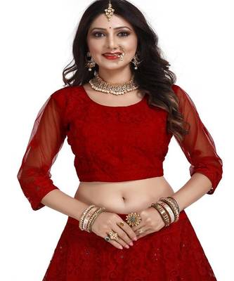 Embroidered Thread Work Semi Stitched Lehenga & Unstitched Blouse With Dupatta 2
