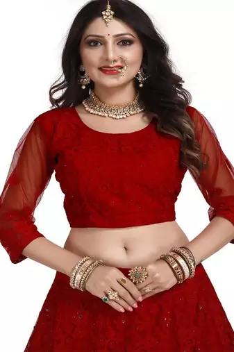 Embroidered Thread Work Semi Stitched Lehenga & Unstitched Blouse With Dupatta
