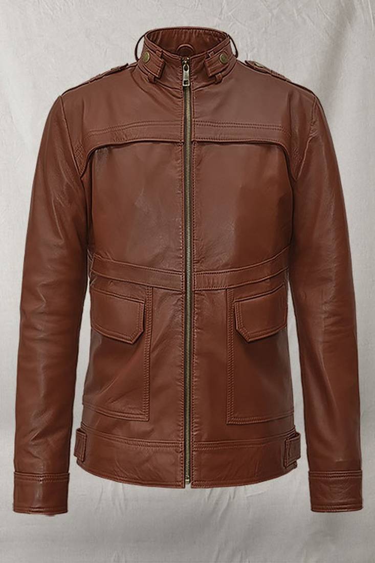 Men's tan brown  leather jacket pure lambskin jacket