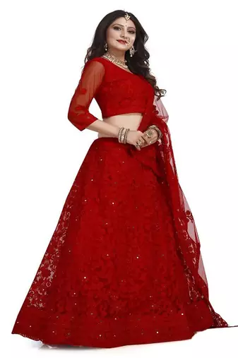 Embroidered Thread Work Semi Stitched Lehenga & Unstitched Blouse With Dupatta
