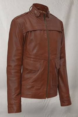 men's brown lambskin leather jacket classic zip up style top grade 2