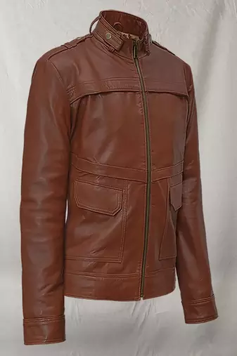 men's brown lambskin leather jacket classic zip up style top grade