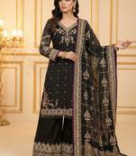 Black chinon silk readymade suit with embroidery & sequence work
