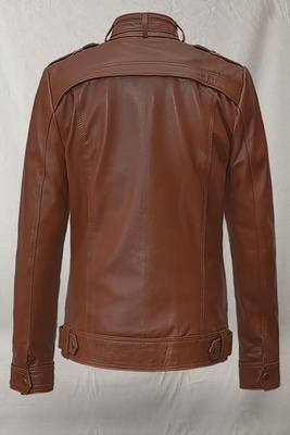 men's brown lambskin leather jacket classic zip up style top grade 3