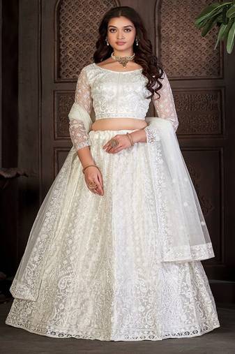 Embroidered Semi Stitched Lehenga & Unstitched Blouse With Dupatta