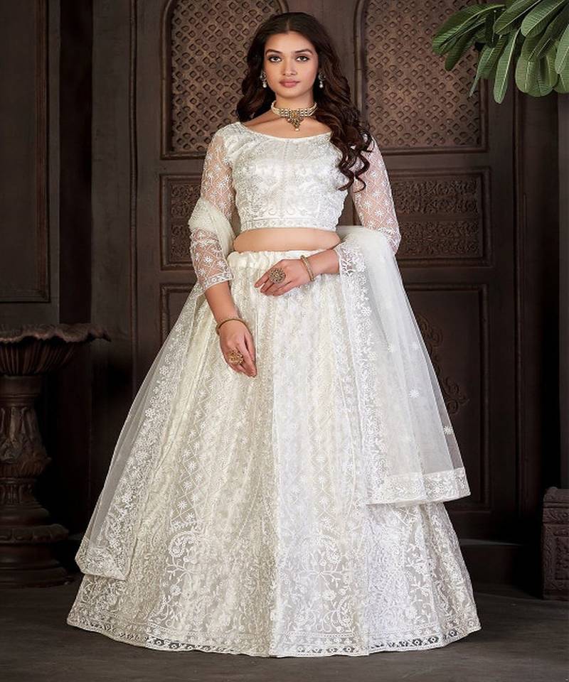 Embroidered Semi Stitched Lehenga & Unstitched Blouse With Dupatta