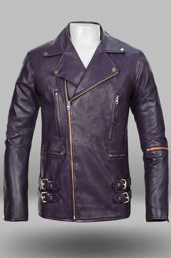 men's purple lambskin leather jacket classic zip up style premium