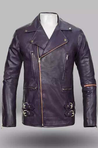 Men's purple leather design jacket pure lambskin premium look