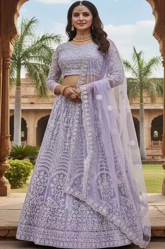 Embroidered Thread Work Semi Stitched Lehenga & Blouse With Dupatta