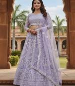 Embroidered Thread Work Semi Stitched Lehenga & Blouse With Dupatta