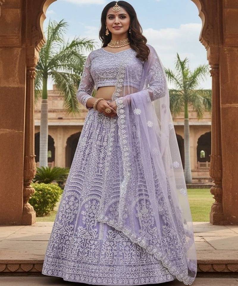 Embroidered Thread Work Semi Stitched Lehenga & Blouse With Dupatta
