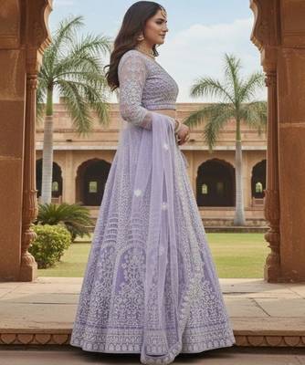 Embroidered Thread Work Semi Stitched Lehenga & Blouse With Dupatta 2