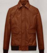 Stylish tan brown ostich design robert pattinson look lambskin leather jacket