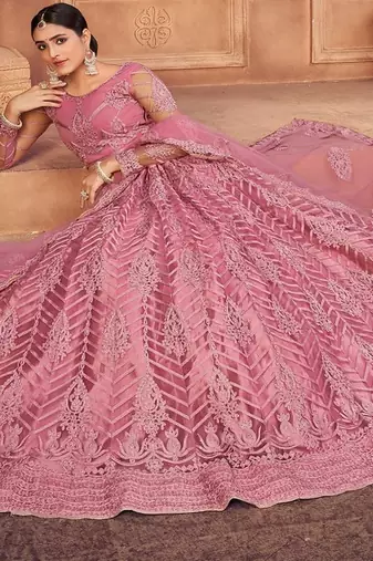 Embroidered Thread Work Semi Stitched Lehenga & Unstitched Blouse With Dupatta