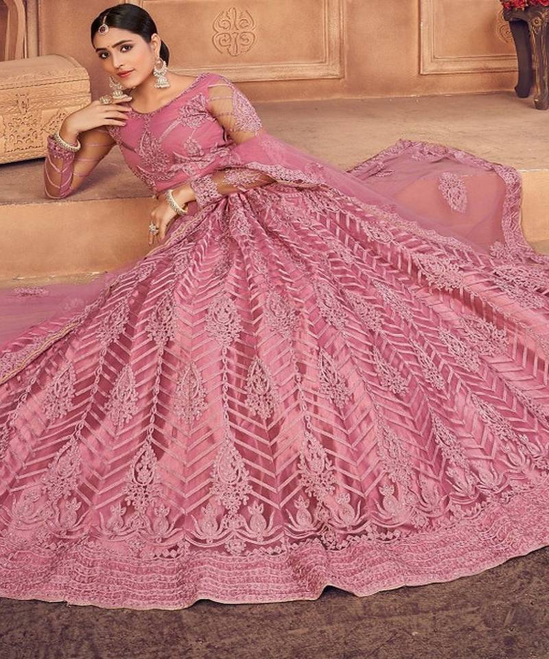 Embroidered Thread Work Semi Stitched Lehenga & Unstitched Blouse With Dupatta
