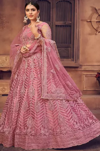 Embroidered Thread Work Semi Stitched Lehenga & Unstitched Blouse With Dupatta