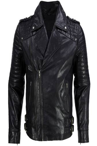 Biker style black lambskin leather jacket front zipper wide lapel collar style fastion