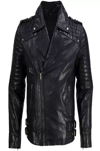 Biker style black lambskin leather jacket front zipper wide lapel collar style fastion