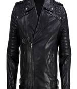 Biker style black lambskin leather jacket front zipper wide lapel collar style fastion