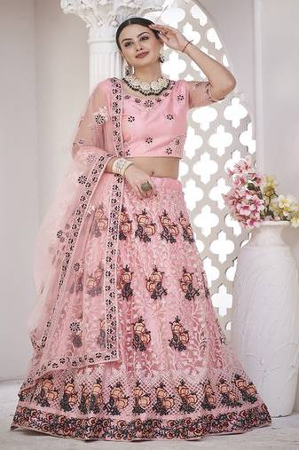 Embroidered Thread Work Semi Stitched Lehenga & Unstitched Blouse With Dupatta