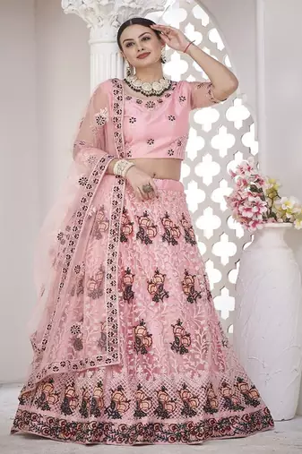 Embroidered Thread Work Semi Stitched Lehenga & Unstitched Blouse With Dupatta