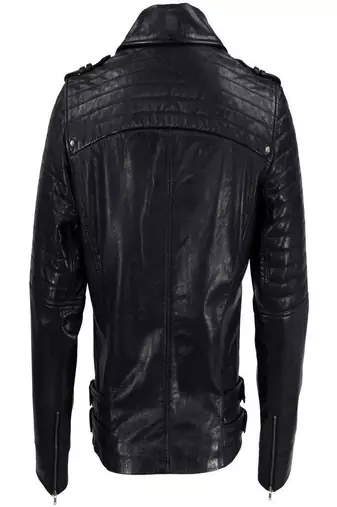 men's black lambskin leather biker jacket classic zip front style