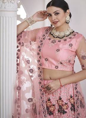 Embroidered Thread Work Semi Stitched Lehenga & Unstitched Blouse With Dupatta 2