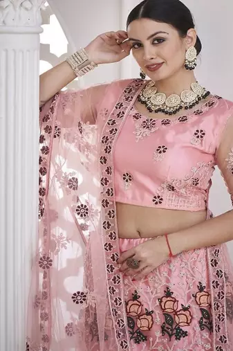 Embroidered Thread Work Semi Stitched Lehenga & Unstitched Blouse With Dupatta
