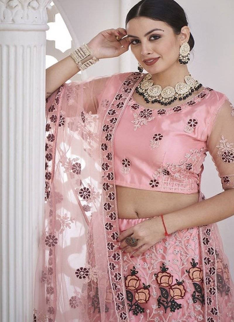 Embroidered Thread Work Semi Stitched Lehenga & Unstitched Blouse With Dupatta