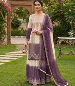 White & purple georgette readymade suit with embroidery thread work