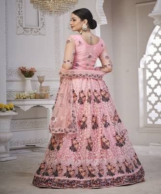 Embroidered Thread Work Semi Stitched Lehenga & Unstitched Blouse With Dupatta 3