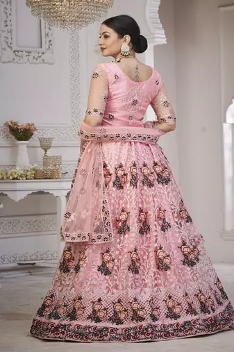 Embroidered Thread Work Semi Stitched Lehenga & Unstitched Blouse With Dupatta