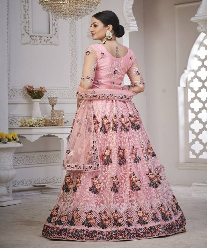 Embroidered Thread Work Semi Stitched Lehenga & Unstitched Blouse With Dupatta