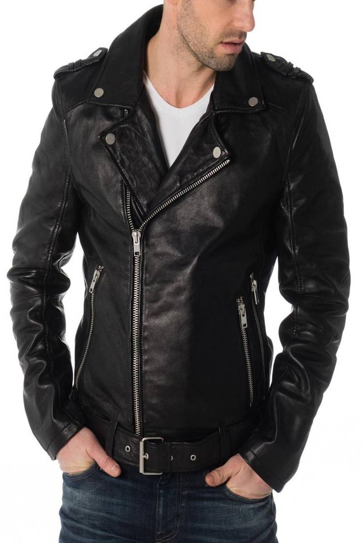 Black lambskin leather jacket multiple zip & pocket style fastion
