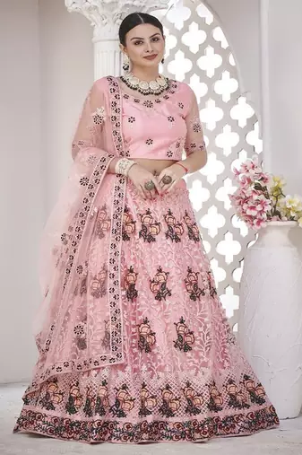 Embroidered Thread Work Semi Stitched Lehenga & Unstitched Blouse With Dupatta